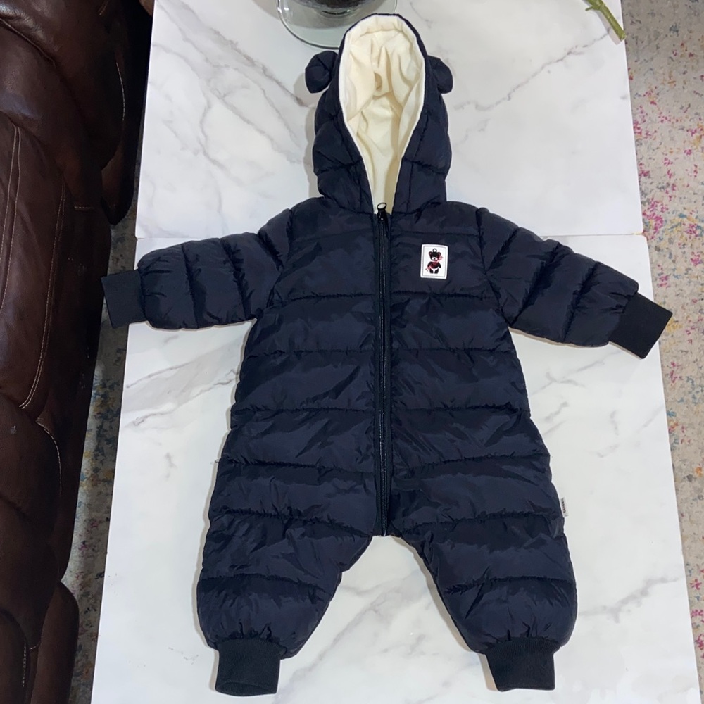 Cozy Navy Blue Kids Hooded Bodysuit